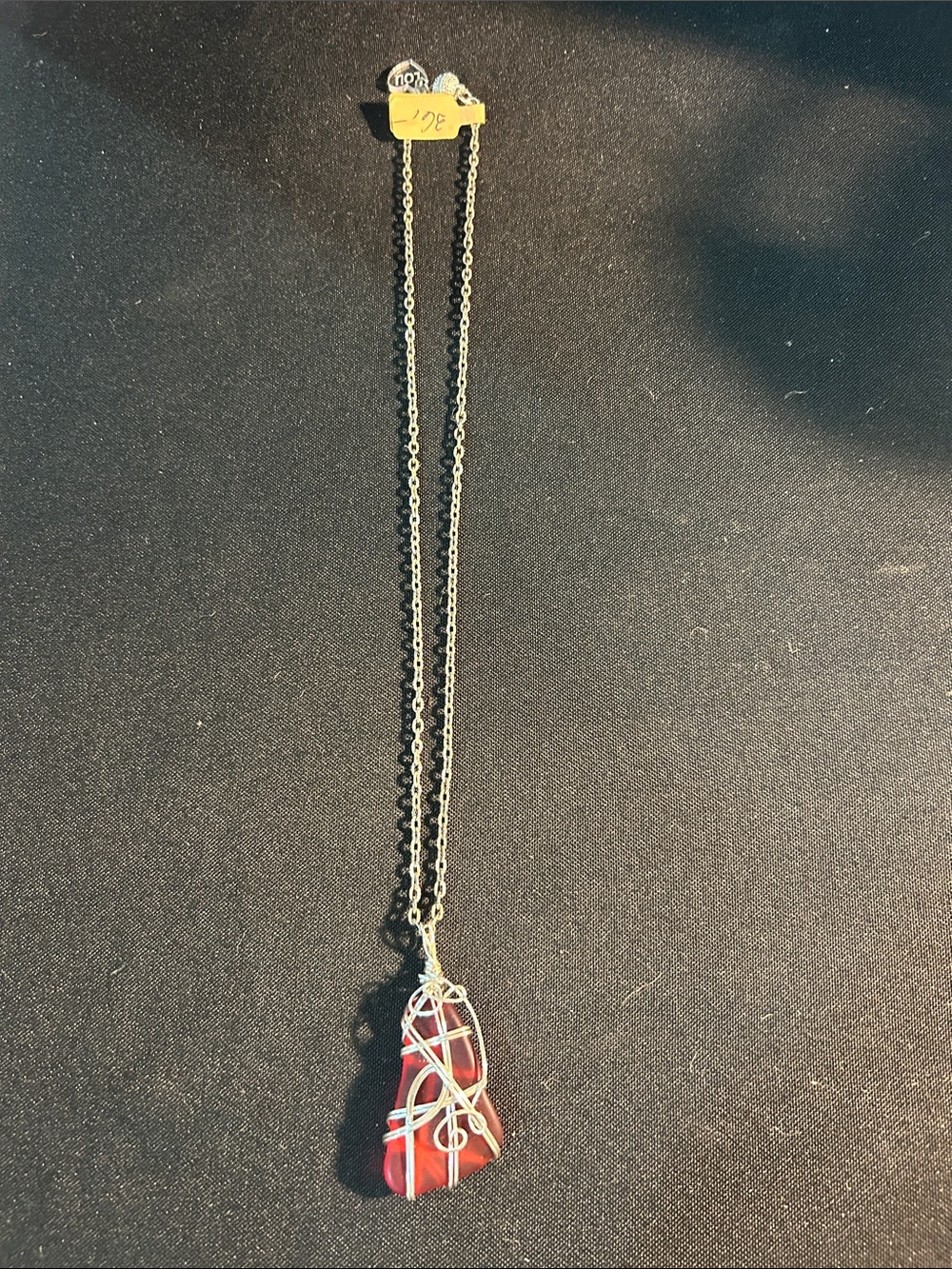 Silver Wire-Wrapped Red Agate Pendant Necklace